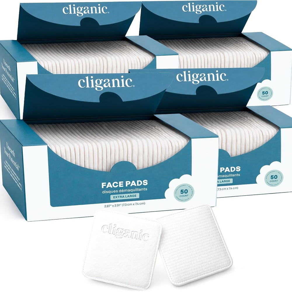 image:imageCliganic Premium Cotton Rounds for Face Bulk 1200 Count Makeup Remover Pads Hypoallergenic LintFree 100 Pure Cotton50 Count Pack of 4