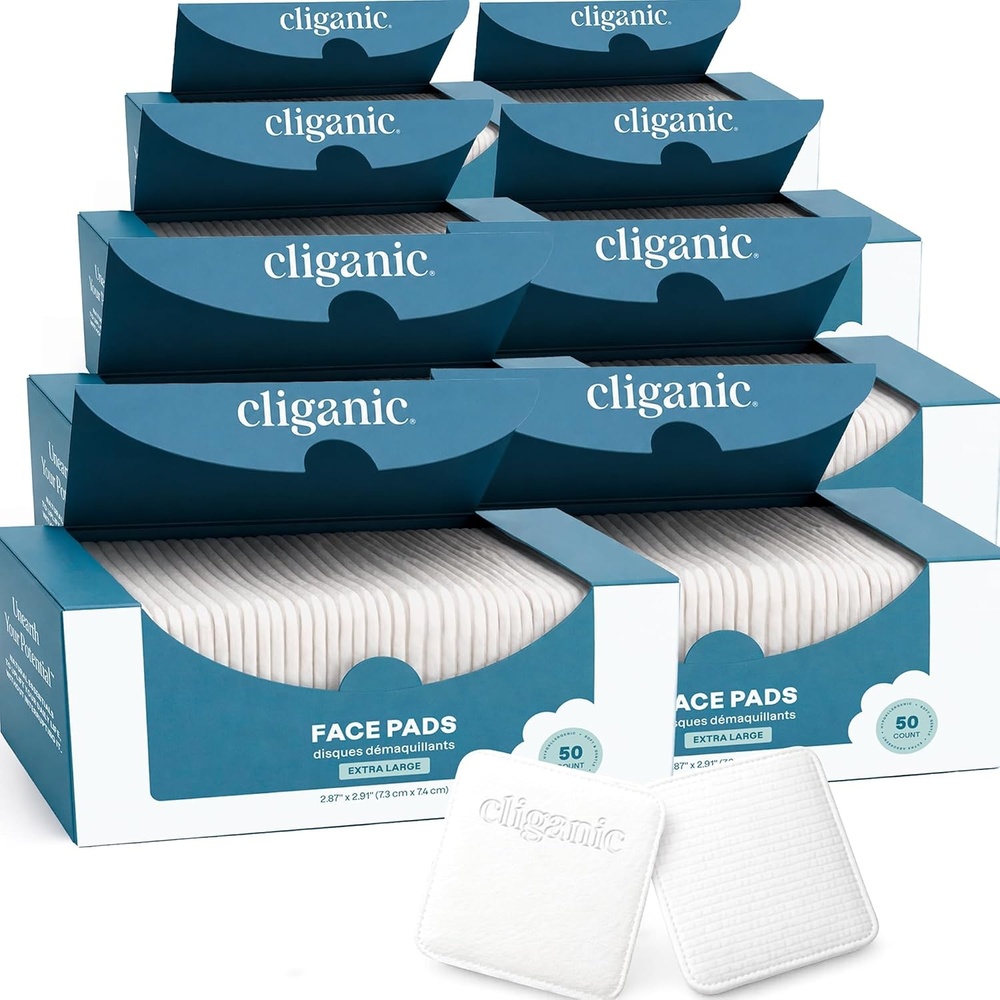 image:imageCliganic Premium Cotton Rounds for Face Bulk 1200 Count Makeup Remover Pads Hypoallergenic LintFree 100 Pure Cotton50 Count Pack of 8