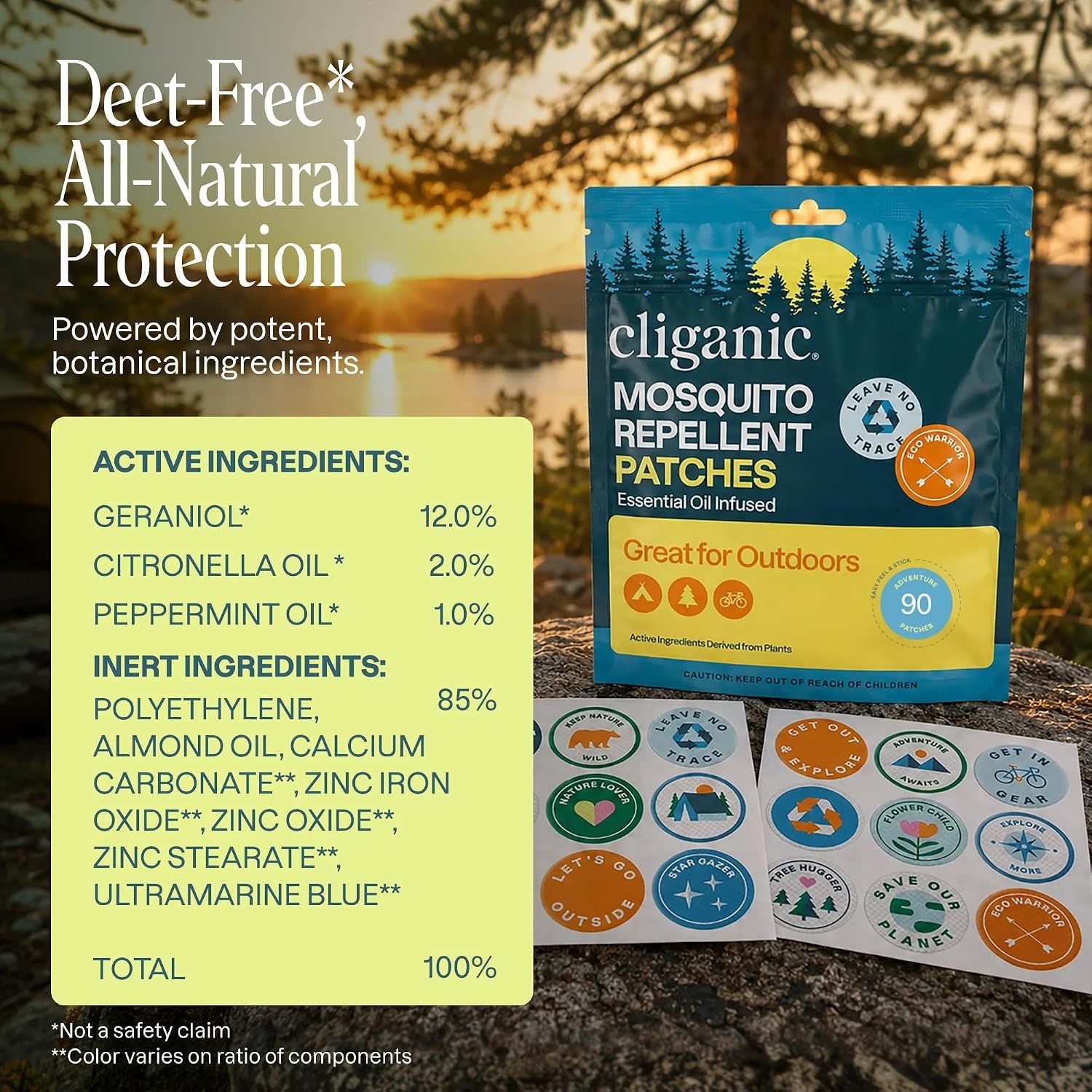 image:imageCliganic Mosquito Repellent Stickers for Kids amp Adults Bug Patches 80 Pk80 Count Pack of 1