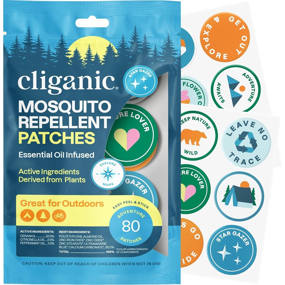 image:imageCliganic Mosquito Repellent Stickers for Kids amp Adults Bug Patches 80 Pk80 Count Pack of 1