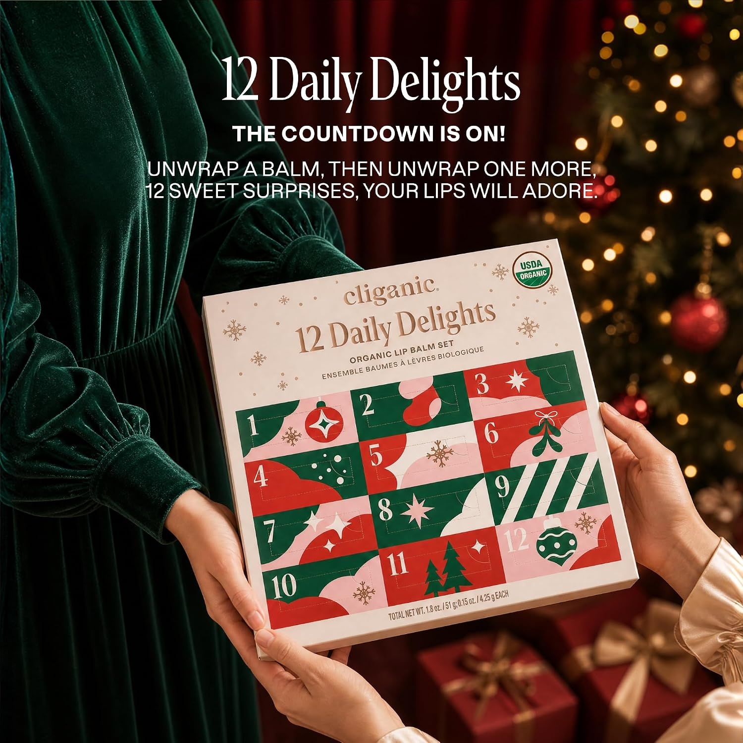 image:imageCliganic Organic Lip Balm Set 12 Daily Delights Advent CalendarHoliday Set