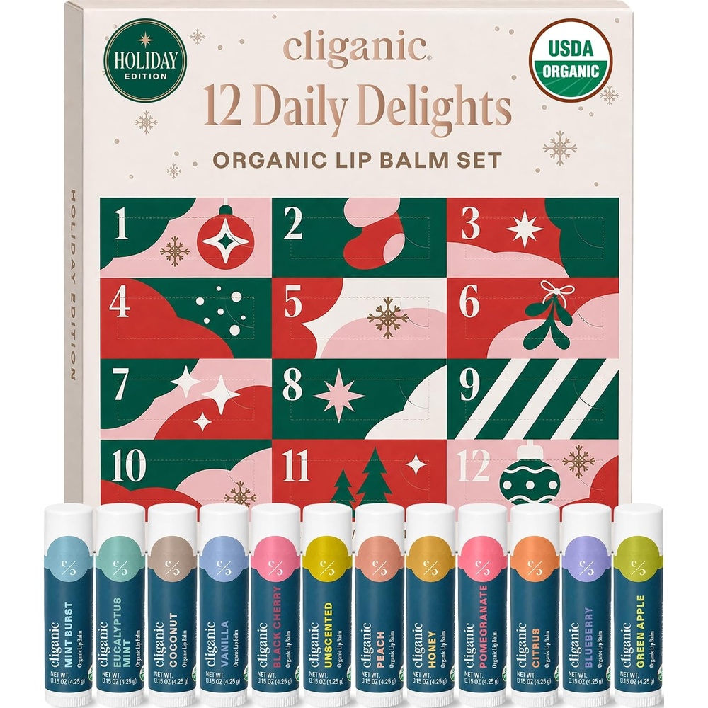 image:imageCliganic Organic Lip Balm Set 12 Daily Delights Advent CalendarHoliday Set